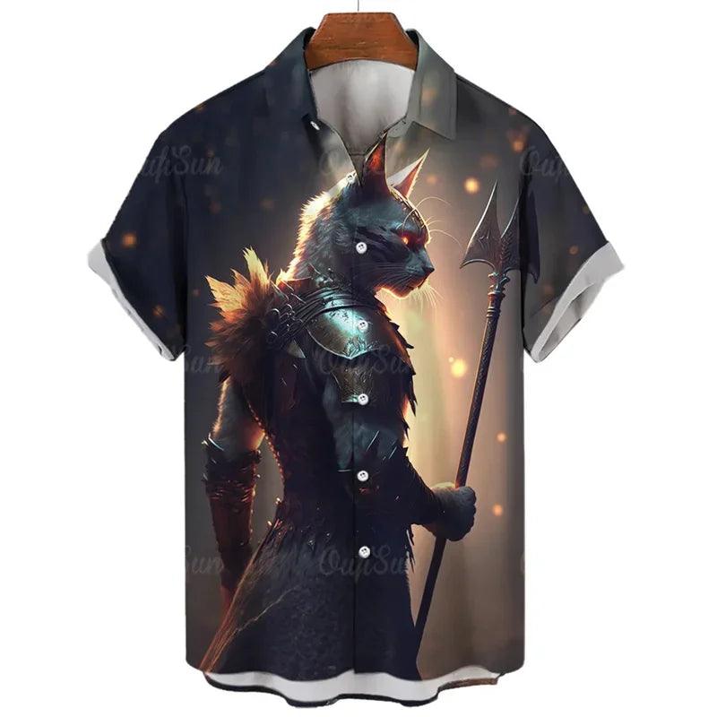 Fashion Men's hawaiian shirts 3D Print Japanese Camurai Cat Casual Shirts For Men summer short sleeve tee tops Aloha Shirts - Durage Collection