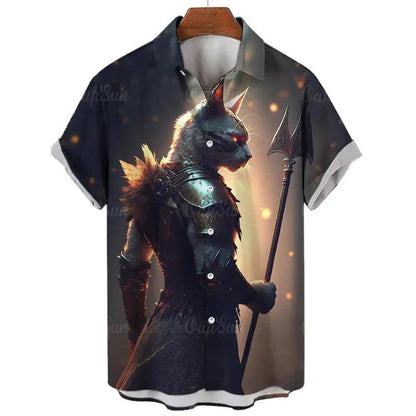 Fashion Men's hawaiian shirts 3D Print Japanese Camurai Cat Casual Shirts For Men summer short sleeve tee tops Aloha Shirts - Durage Collection