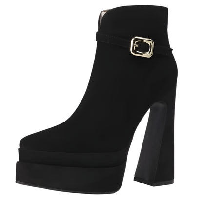 PRXDONG Women's Shoes 2024 New Brand Genuine Leather Chunky High Heels Platform Black Brown Dress Party Office Lady Ankle Boots - Durage Collection
