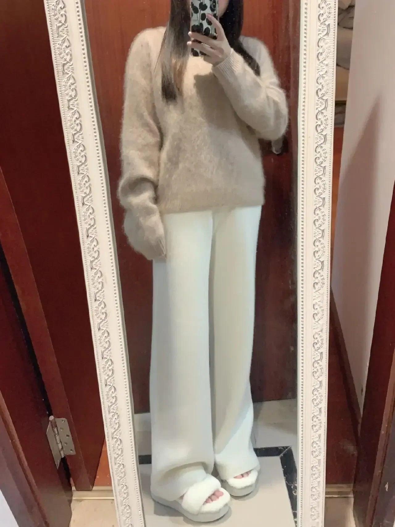 Autumn and Winter New High-waisted Loose Wool Knitted Wide-leg Trousers for Women To Wear Straight Leg Wide-leg Moped Trousers - Durage Collection