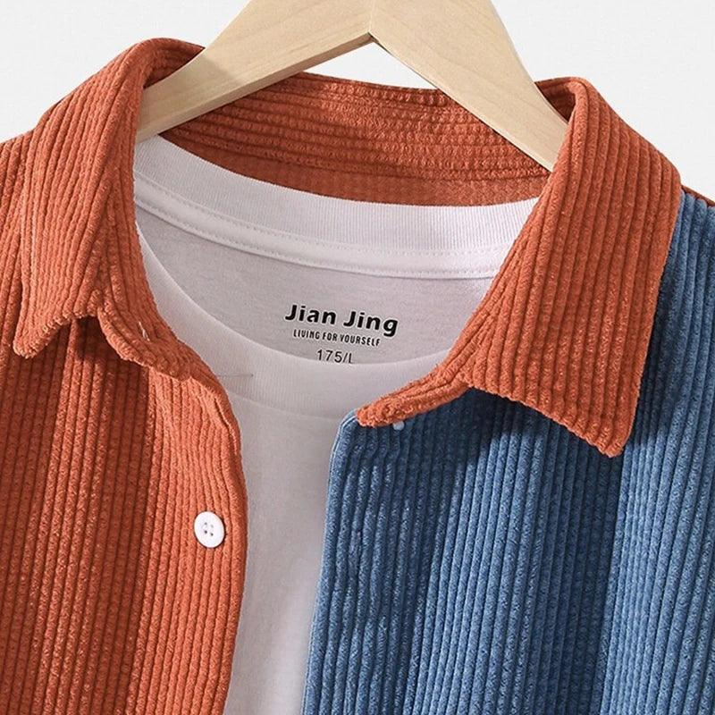 Corduroy Men Shirt Casual Patchwork Lapel Turn Down Button Long Sleeve Shirt Streetwear Leisure Luxury Clothing 2023 - Durage Collection