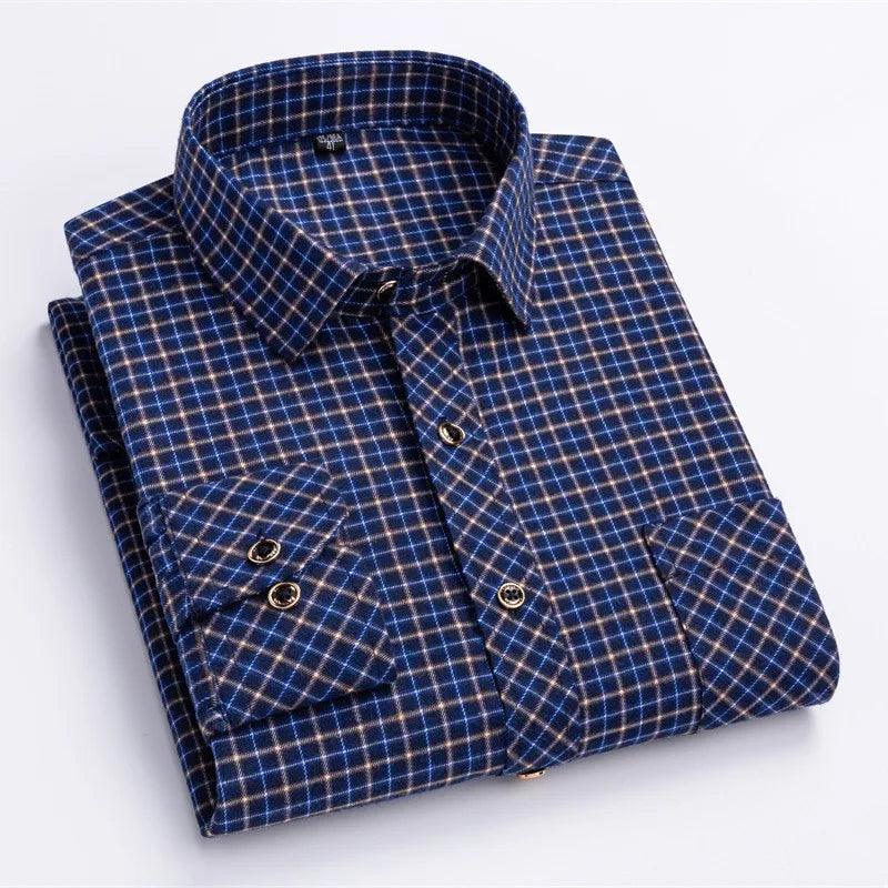 New Cotton Flannel Shirts For Men's Long Sleeve Soft Regular-fit Brushed Single Pocket Comfortable Casual Fashion Plaid Shirts - Durage Collection