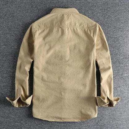 Vintage Retro Men Cargo Shirt Jacket Canvas Cotton Khaki Military Uniform Light Casual Work Safari Style Shirts Mens Tops Shirt - Durage Collection