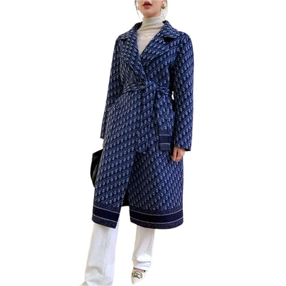 Double-Sided Wearable Autumn and Winter High-End Women's 100%Wool Overcoat Long Wild Coat Fashionable Dark Blue Women's Clothing - Durage Collection