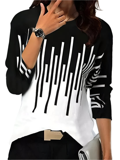 Women Winter Blouses T Shirt Geometric Contrast Long Full Sleeve Print Loose Women Shirts Spring Autumn Elegant Lady Tops S-5XL - Durage Collection
