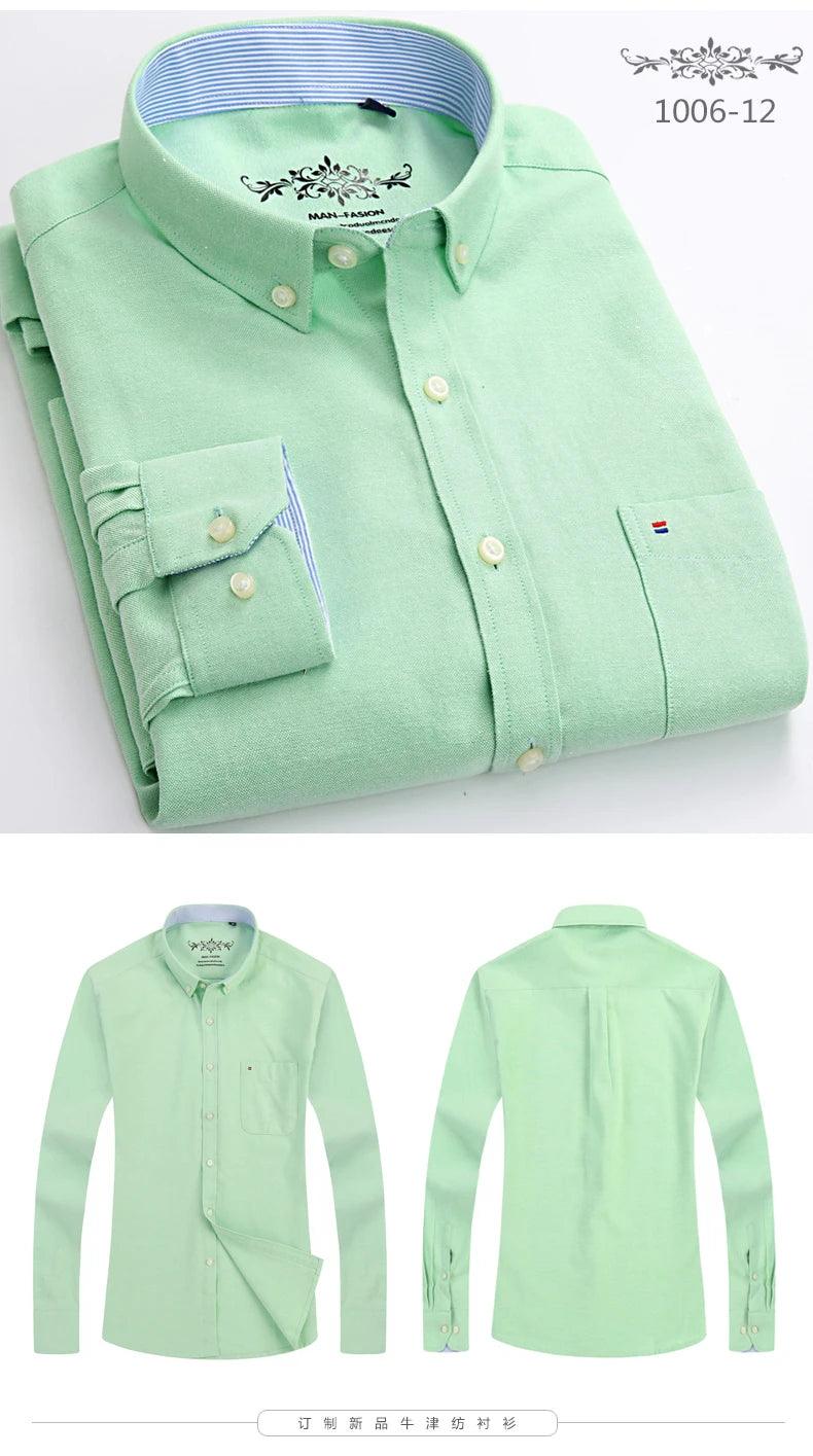 New Oxford woven men's shirt long sleeve striped fashion print casual business social breathable no-iron buckle collar - Durage Collection