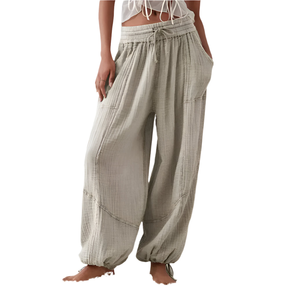 Women Harem Pants Summer Casual Vintage Cotton Linen Pants Elastic Waist Wide Leg Fashion Loose Pockets Female Trousers S-5XL - Durage Collection