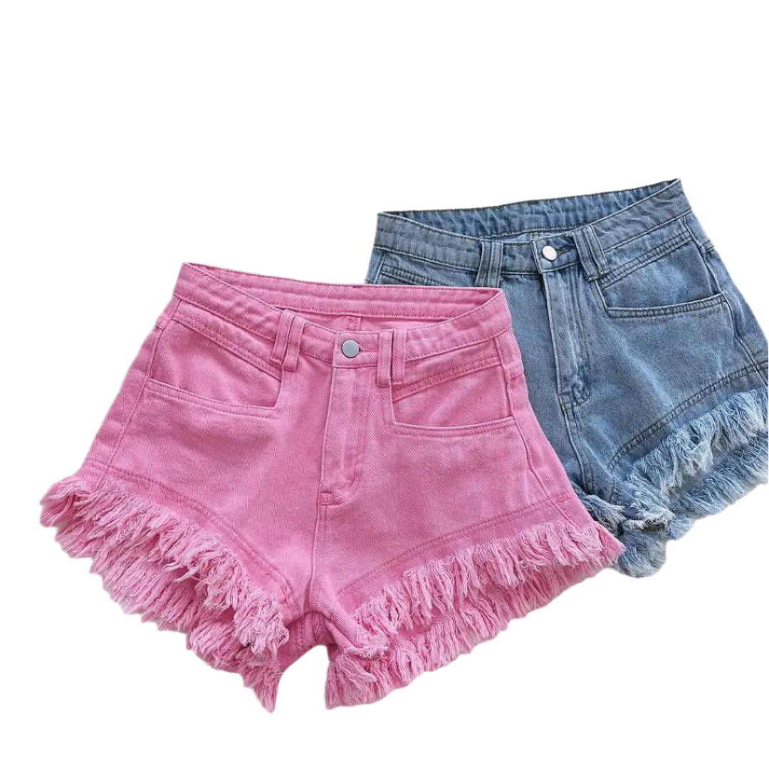 2025 Summer New Women's Tassel Denim Shorts Jeans Ruffled Fringe Perforated Hot Pants - Durage Collection