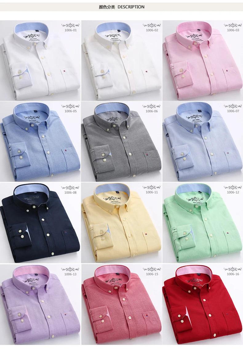 New Oxford woven men's shirt long sleeve striped fashion print casual business social breathable no-iron buckle collar - Durage Collection