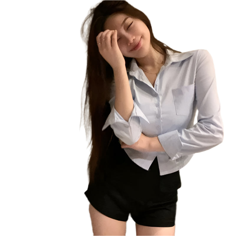 Gidyq Elegant Women Korean Shirts Fashion Streetwear Female Slim Blouse Spring Y2K Casual Office Ladies Sexy Cropped Tops New - Durage Collection