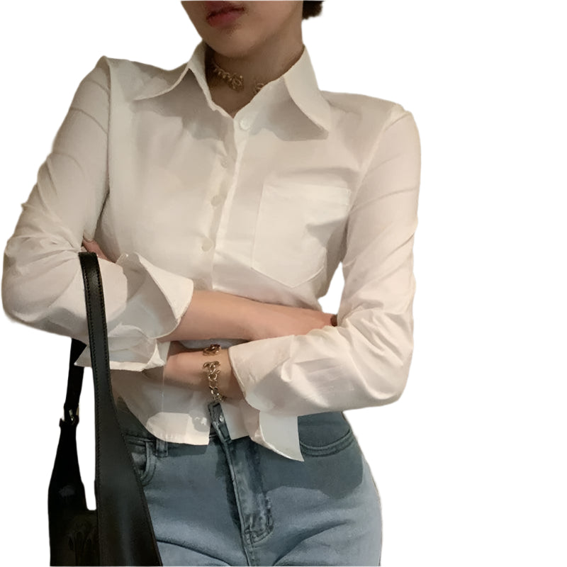 Gidyq Elegant Women Korean Shirts Fashion Streetwear Female Slim Blouse Spring Y2K Casual Office Ladies Sexy Cropped Tops New - Durage Collection
