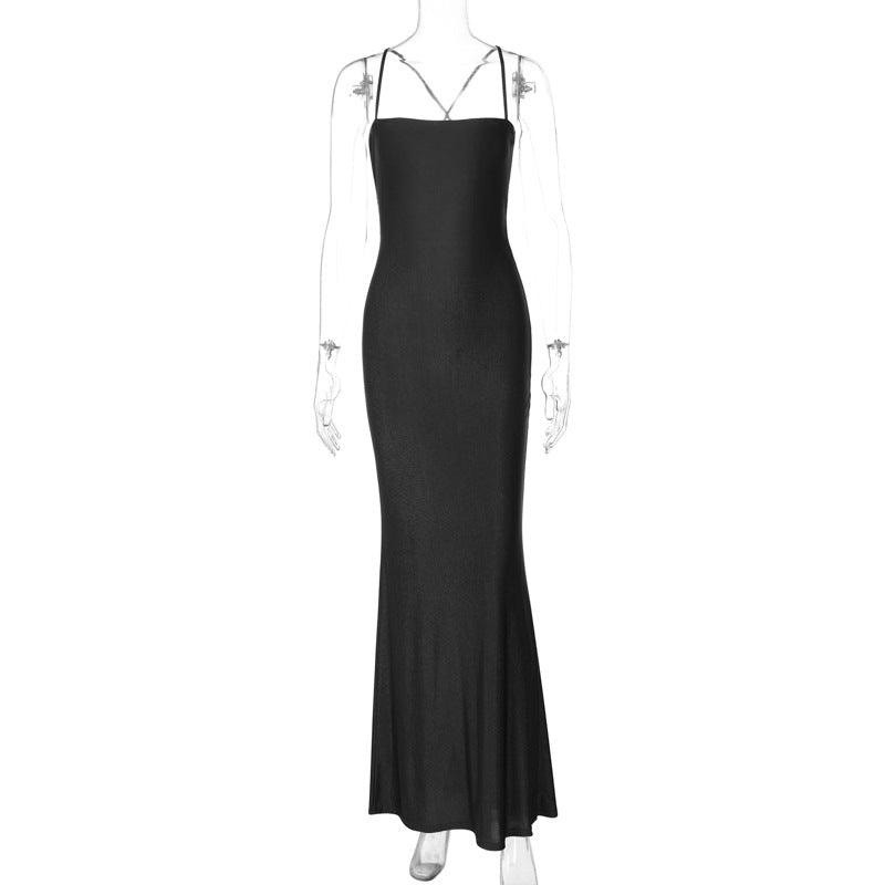 Pure Color Tube-top Backless Stitching Hollow Out Tied Slim Fit Dress - Durage Collection