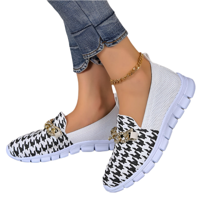 Casual Houndstooth Print Chain Mesh Shoes Summer Walking Sports Flat Shoes Women Breathable Loafers - Durage Collection