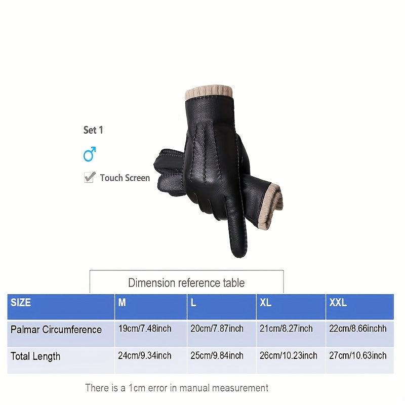 Men'S Genuine Leather Sheepskin Lined Winter Gloves, Thermal, Touch Screen Compatible, Windproof, Warm, Casual Style, Non-Textile, with Sheepskin Lining for Business, Cycling, Driving - Durage Collection