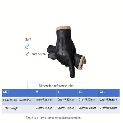 Men'S Genuine Leather Sheepskin Lined Winter Gloves, Thermal, Touch Screen Compatible, Windproof, Warm, Casual Style, Non-Textile, with Sheepskin Lining for Business, Cycling, Driving - Durage Collection