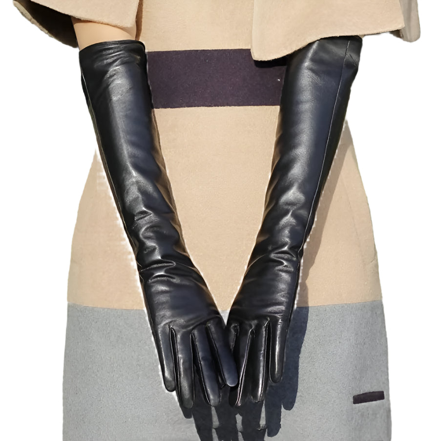 Elegant Long Genuine Leather Gloves for Women - Warm, Thin Sheepskin with Velvet Lining, Perfect for Autumn & Winter Outdoor Activities - Durage Collection