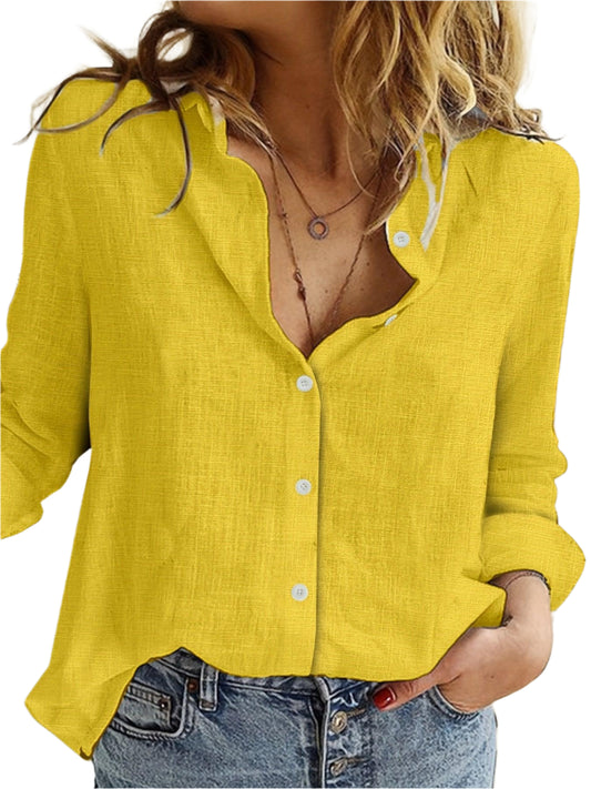 Long Sleeve Linen Shirt, Casual Button Up Shirt For Spring & Fall, Women's Clothing - Durage Collection