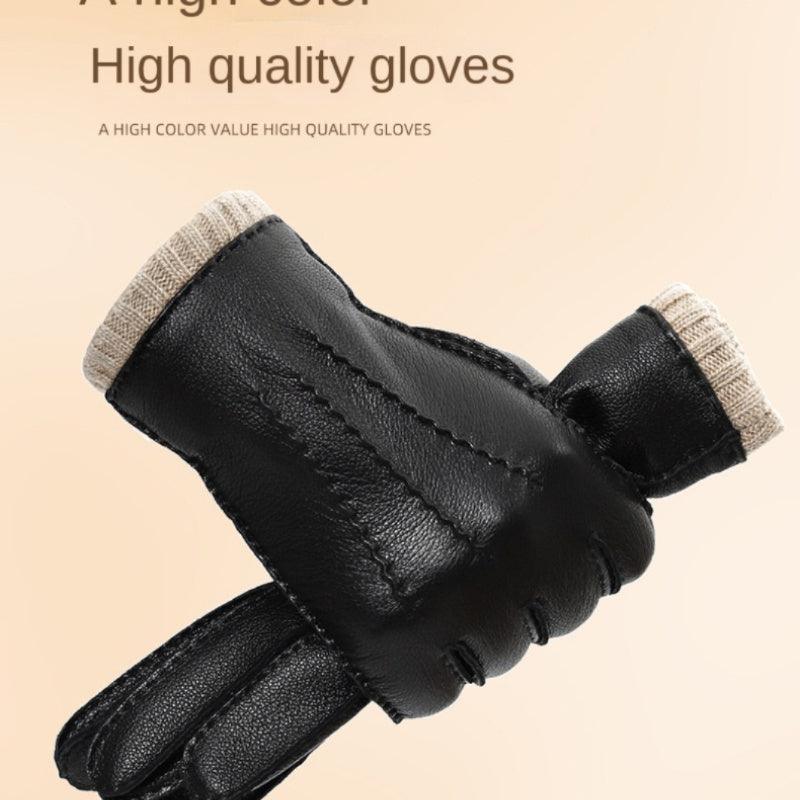 Men'S Genuine Leather Sheepskin Lined Winter Gloves, Thermal, Touch Screen Compatible, Windproof, Warm, Casual Style, Non-Textile, with Sheepskin Lining for Business, Cycling, Driving - Durage Collection