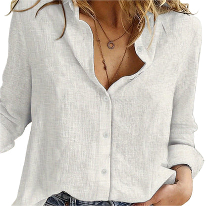 Long Sleeve Linen Shirt, Casual Button Up Shirt For Spring & Fall, Women's Clothing - Durage Collection