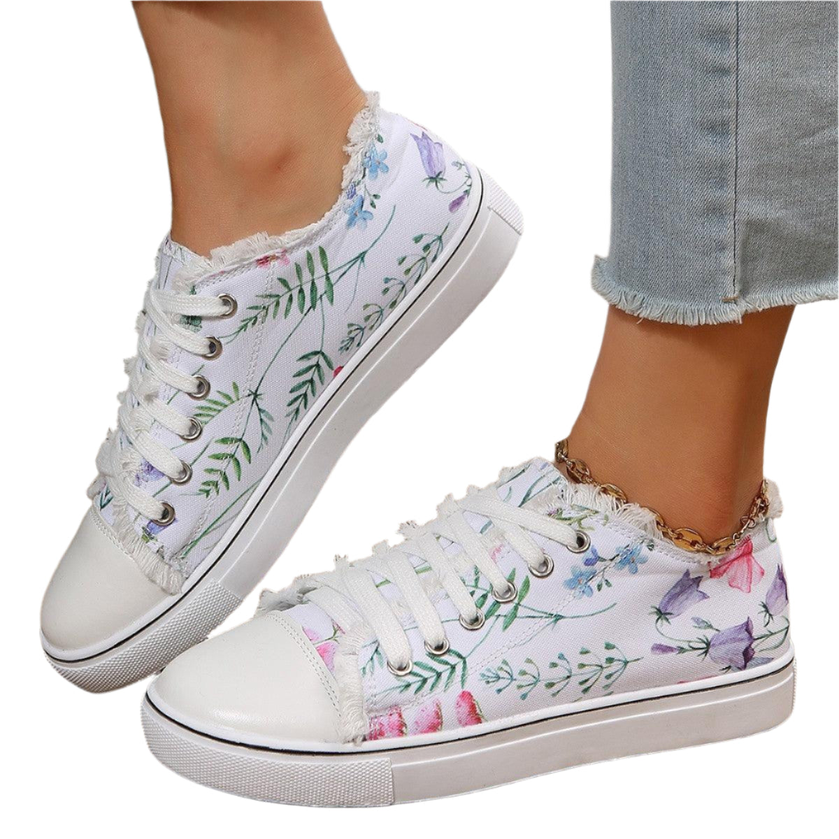 Casual Flat Canvas Shoes Flowers Lace-up Flowers Print Loafers Women Walking Shoes - Durage Collection