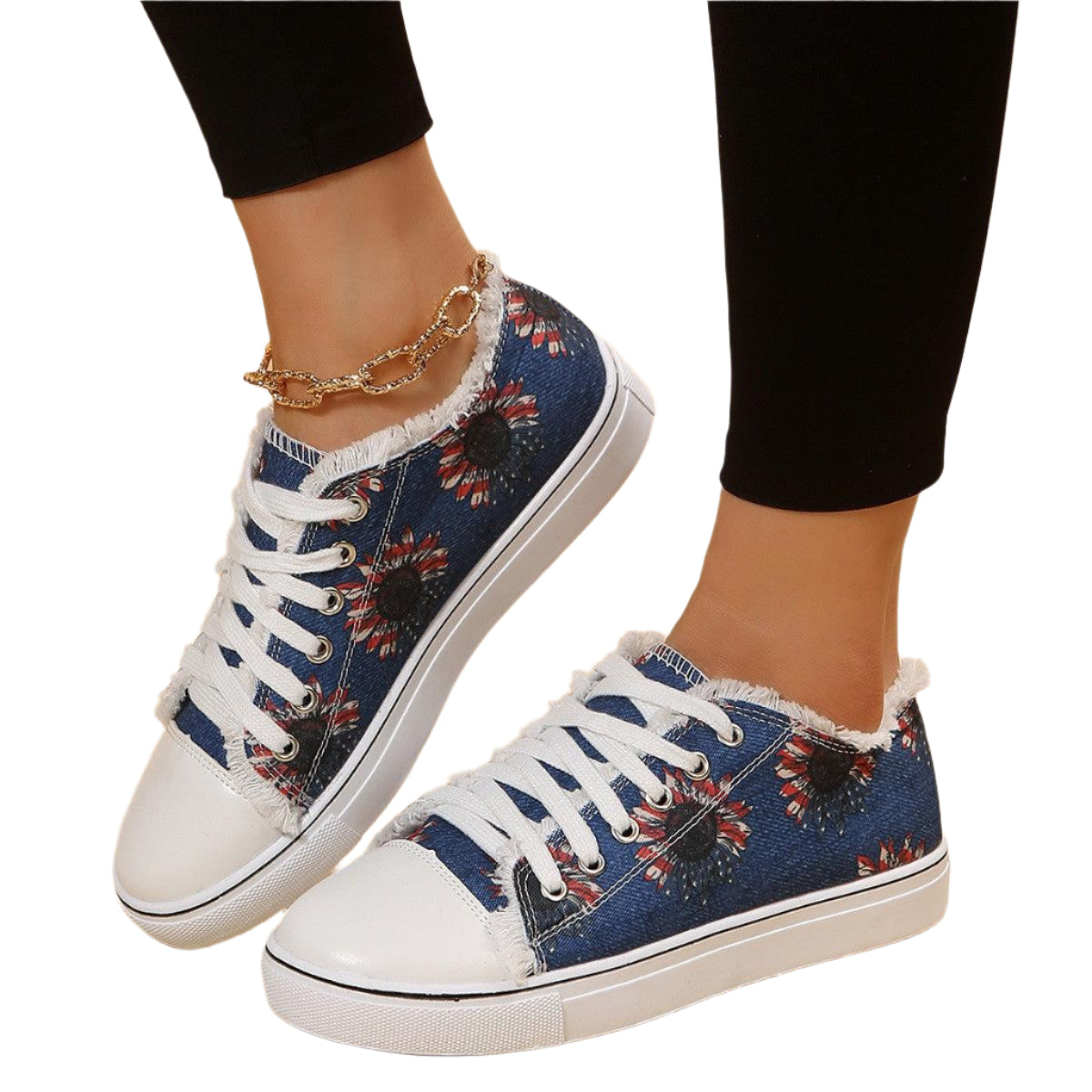 Casual Flat Canvas Shoes Flowers Lace-up Flowers Print Loafers Women Walking Shoes - Durage Collection