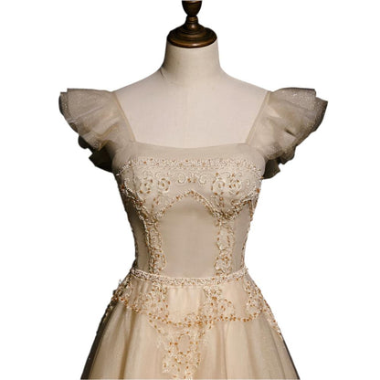 Opulent Charm Champagne Gold Brocade Dress - Durage Collection