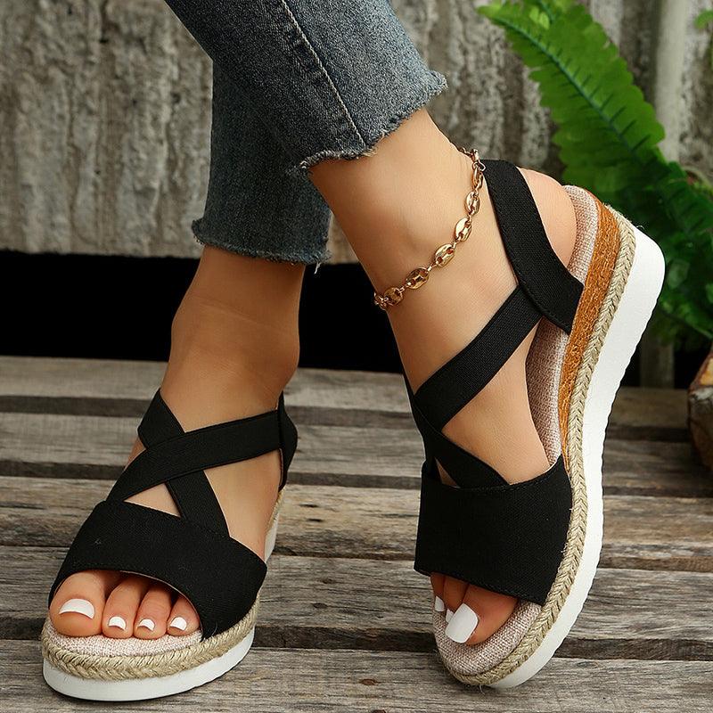 Wedge Sandals For Women Cross-strap Platform Gladiator Hemp Heel Shoes Summer - Durage Collection