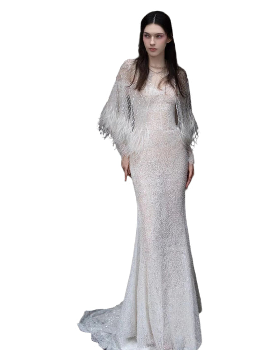 Annual Meeting Mermaid Heavy Industry Feather Dress - Durage Collection