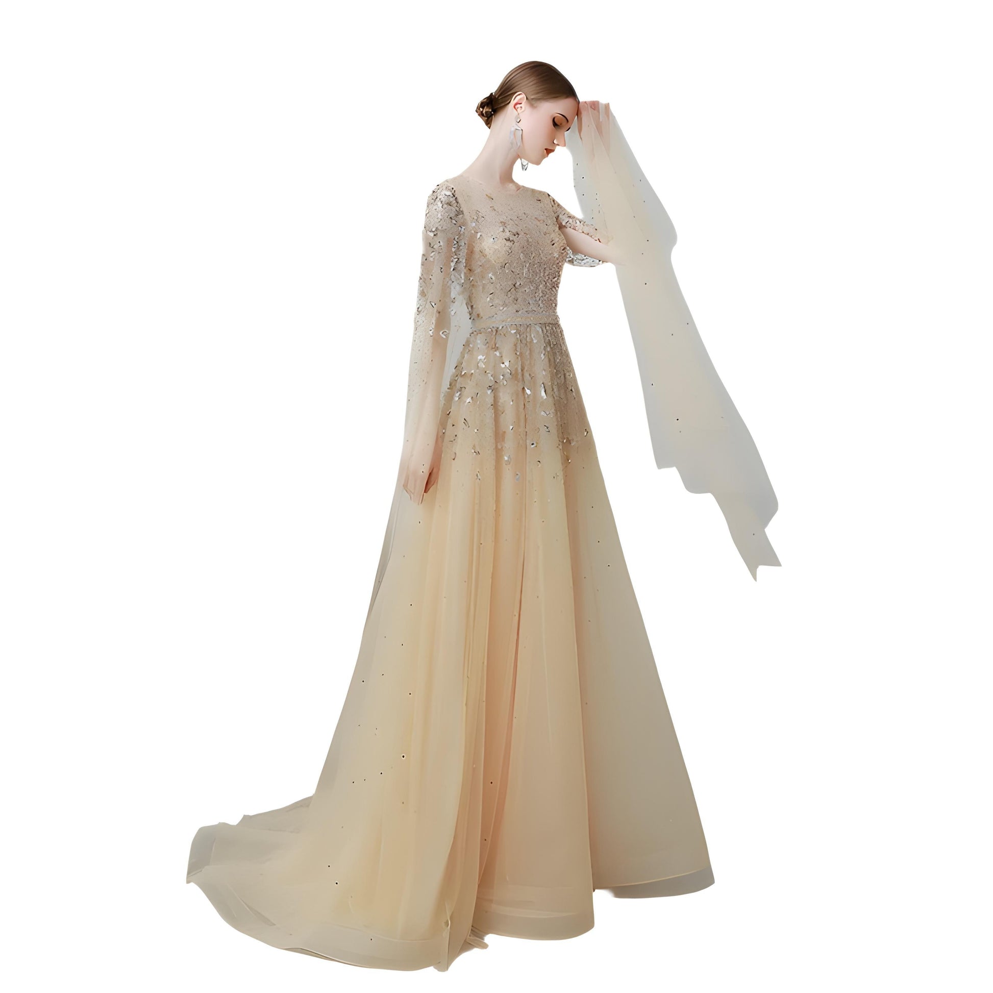 Golden Luxe Draped Flutter Sleeve Gown - Durage Collection