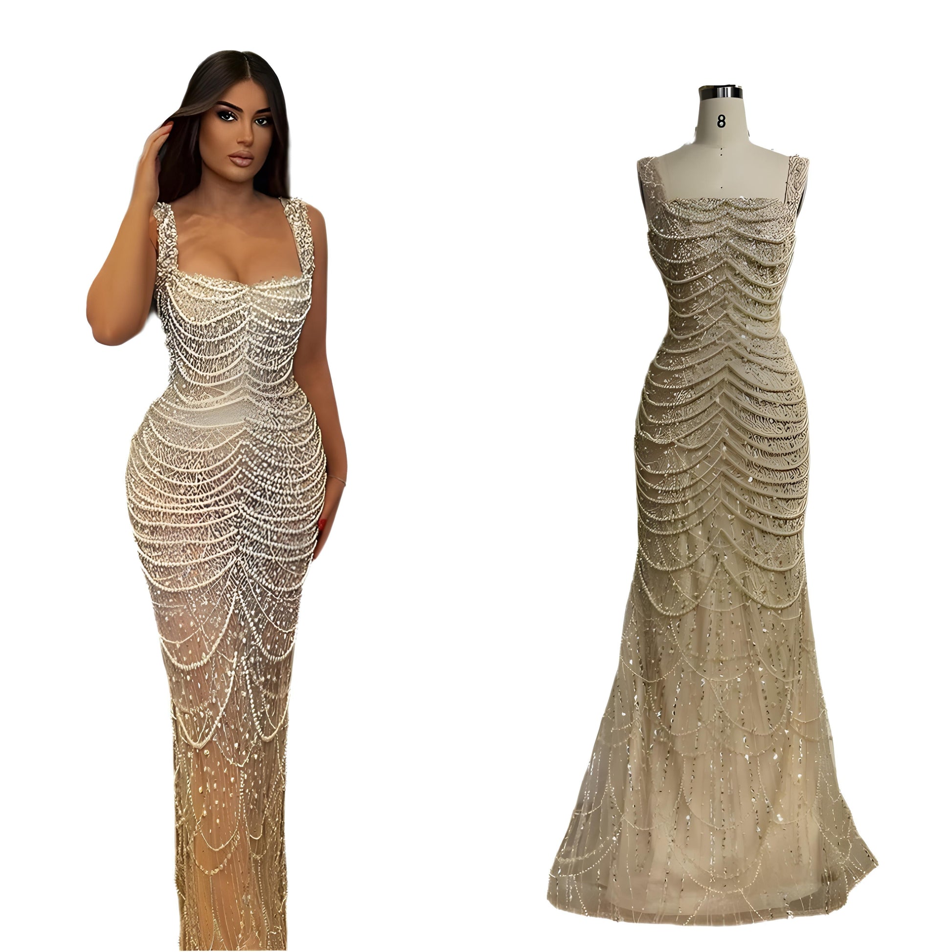 LustrePearl Nude Beaded Dress - Durage Collection