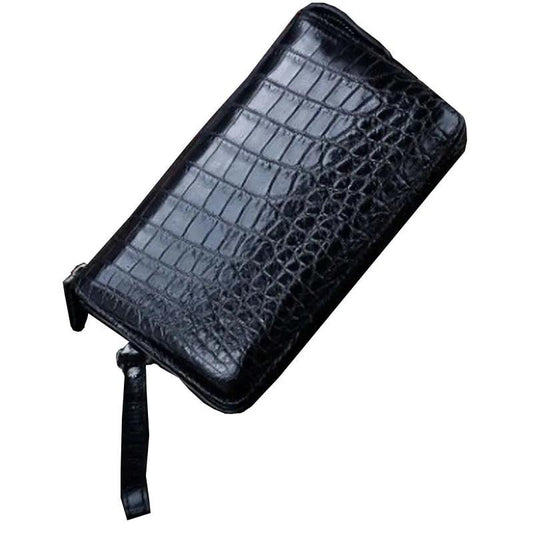 Genuine Crocodile Mens Black and Red Wine Clutch - Durage Collection