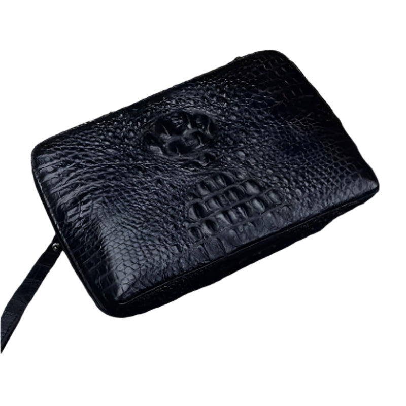 Luxurious Wine Red Crocodile Leather Mens Clutch Bag - Durage Collection