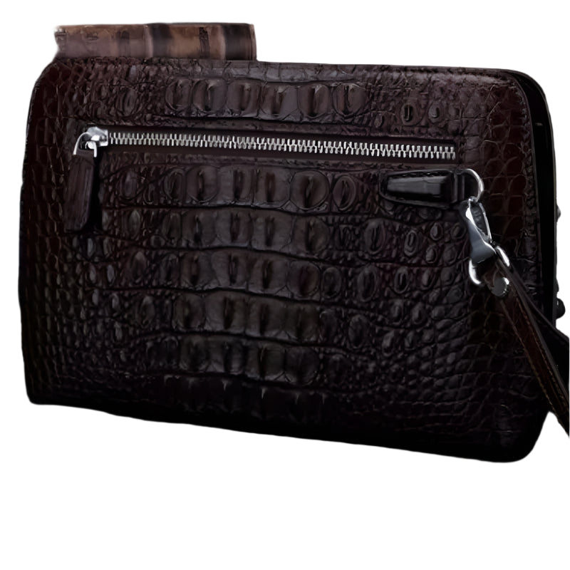 Luxurious Wine Red Crocodile Leather Mens Clutch Bag - Durage Collection